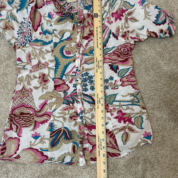 Lola Australia Top Womens M Cotton Button Down Floral Blouse Ruffle Shirt - Picture 10 of 11